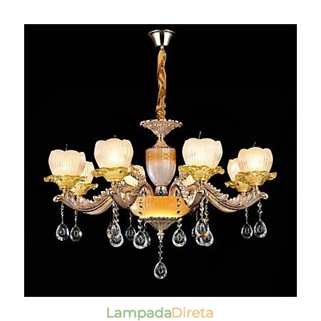 Recurso de liga de zinco clássico tradicional para lustre de metal estilo mini cristal com 8 lâmpadas Recurso de liga de zinco clássico tradicional para lustre de metal estilo mini cristal com 8 lâmpadas