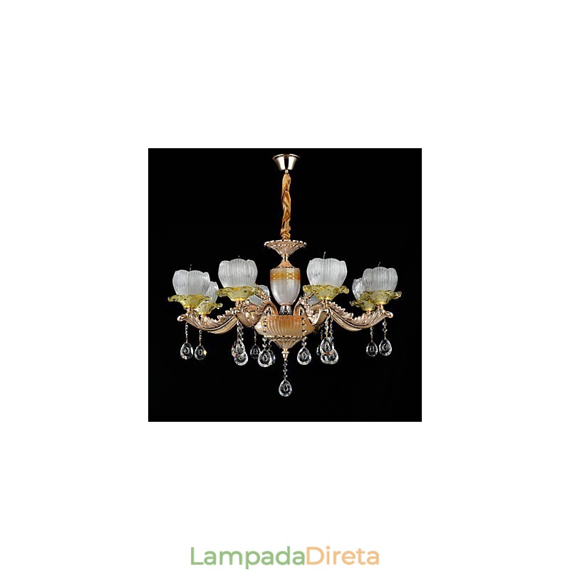 Recurso de liga de zinco clássico tradicional para lustre de metal estilo mini cristal com 8 lâmpadas