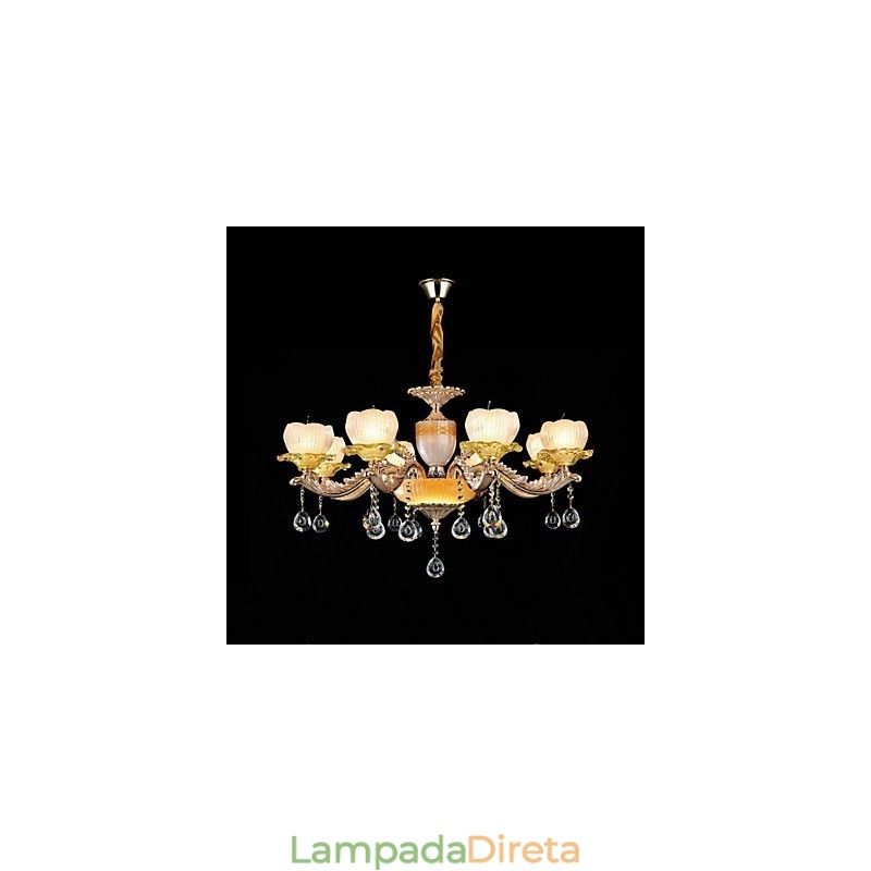 Recurso de liga de zinco clássico tradicional para lustre de metal estilo mini cristal com 8 lâmpadas