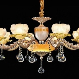 Recurso de liga de zinco clássico tradicional para lustre de metal estilo mini cristal com 8 lâmpadas