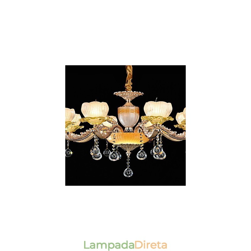 Recurso de liga de zinco clássico tradicional para lustre de metal estilo mini cristal com 8 lâmpadas