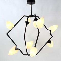 Lâmpada pendente moderna de metal com vidro pêssego Nine Light Post, luminária pendente decorativa para cantina