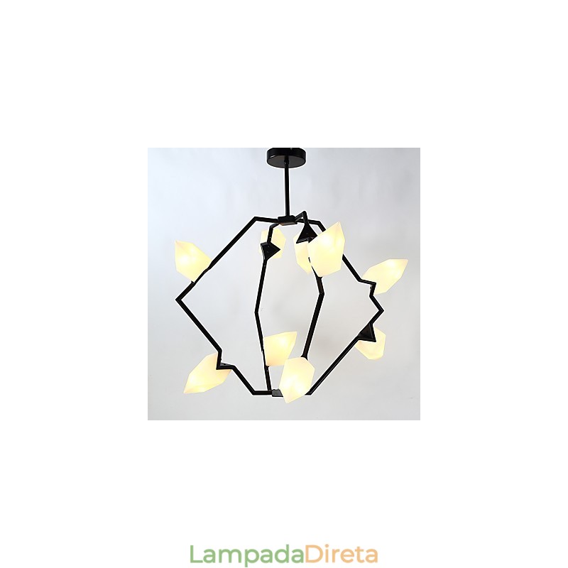 Lâmpada pendente moderna de metal com vidro pêssego Nine Light Post, luminária pendente decorativa para cantina