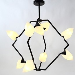 Lâmpada pendente moderna de metal com vidro pêssego Nine Light Post, luminária pendente decorativa para cantina