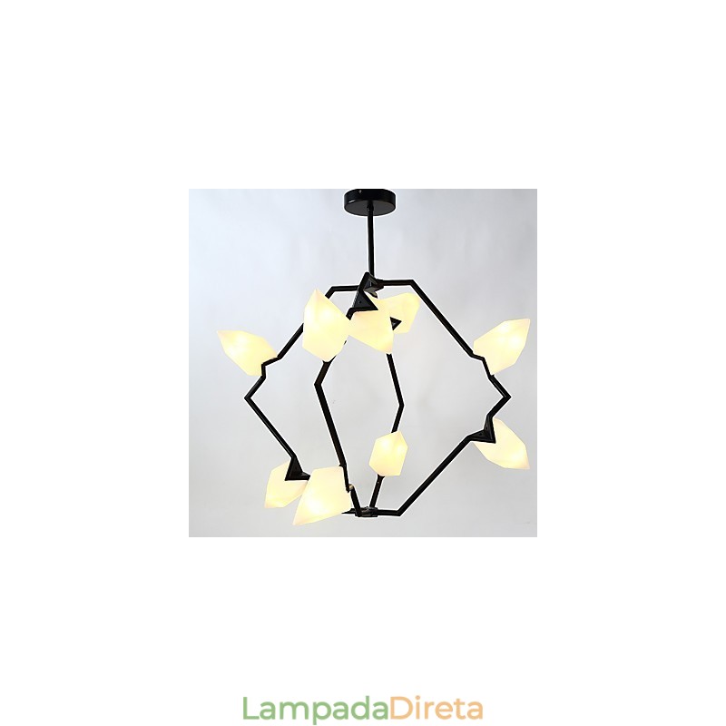 Lâmpada pendente moderna de metal com vidro pêssego Nine Light Post, luminária pendente decorativa para cantina