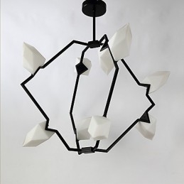 Lâmpada pendente moderna de metal com vidro pêssego Nine Light Post, luminária pendente decorativa para cantina