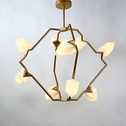 Lâmpada pendente moderna de metal com vidro pêssego Nine Light Post, luminária pendente decorativa para cantina
