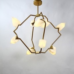 Lâmpada pendente moderna de metal com vidro pêssego Nine Light Post, luminária pendente decorativa para cantina
