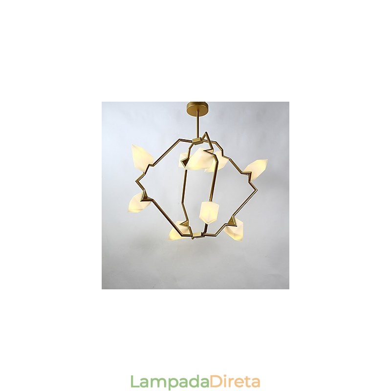 Lâmpada pendente moderna de metal com vidro pêssego Nine Light Post, luminária pendente decorativa para cantina