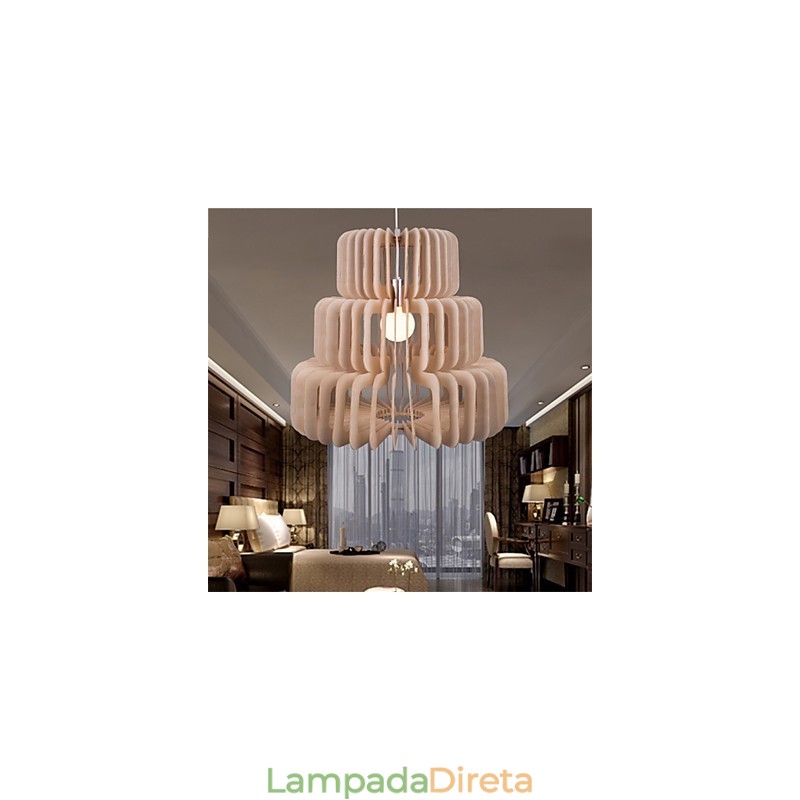 Lustre de madeira vintage com três camadas de bolo