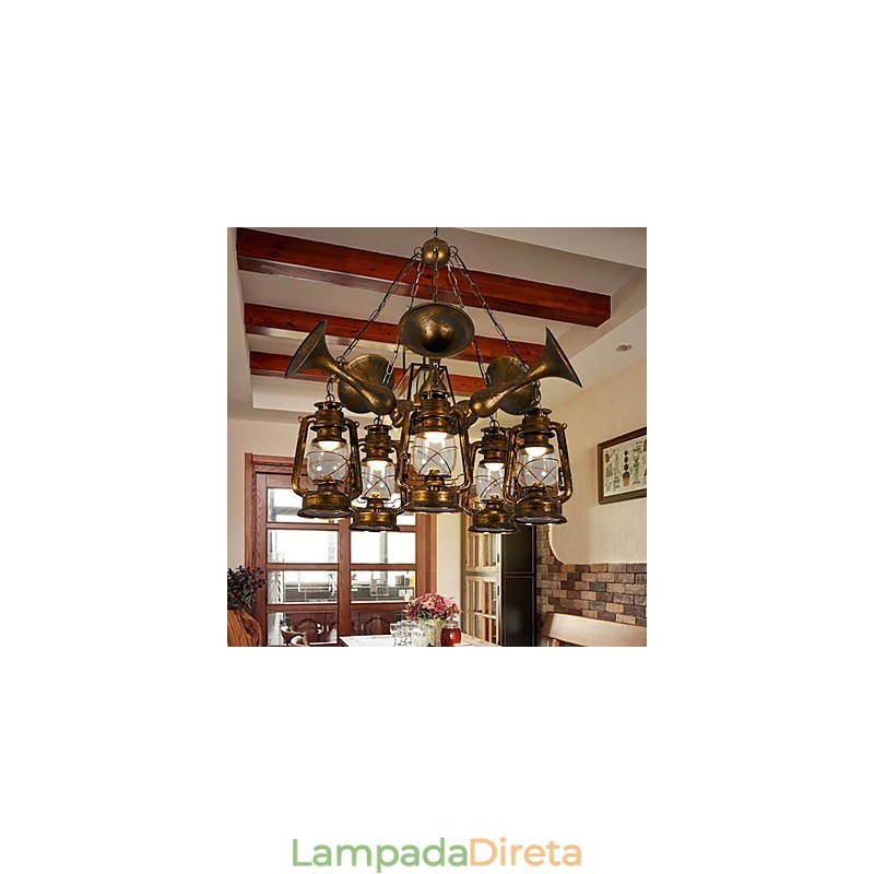 Lustre de metal rústico estilo chalé vintage retrô country globo pintura característica para designers de estilo mini