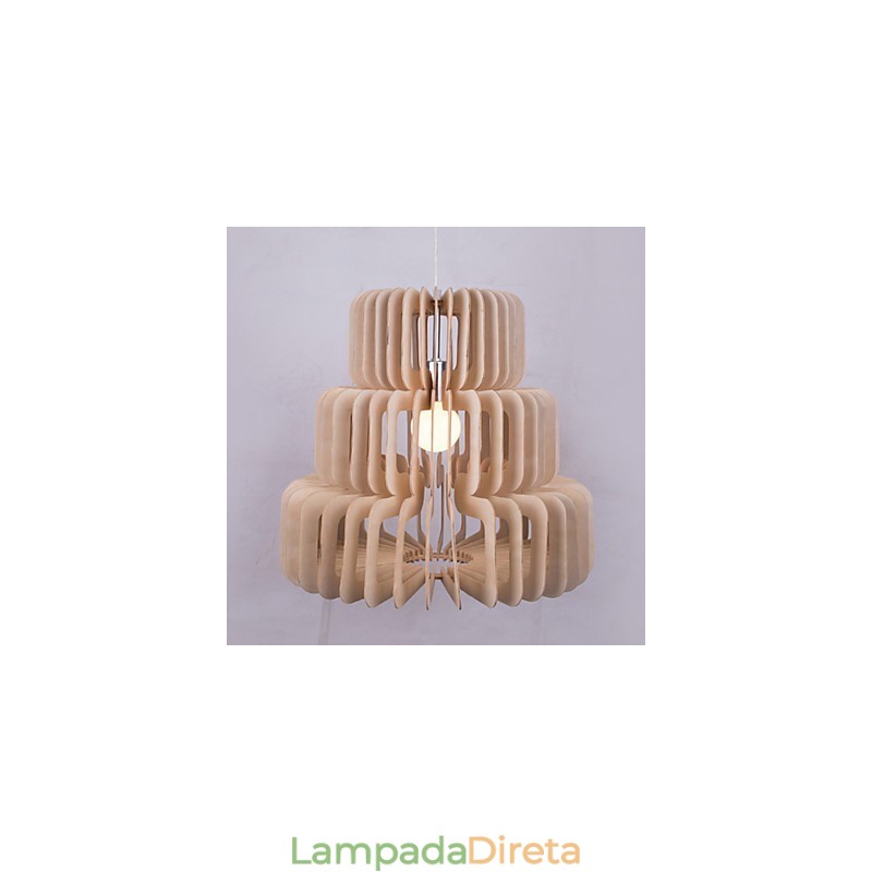 Lustre de madeira vintage com três camadas de bolo