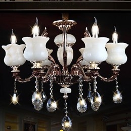 Luminária pendente de liga de zinco jade, lustre de 6 luzes