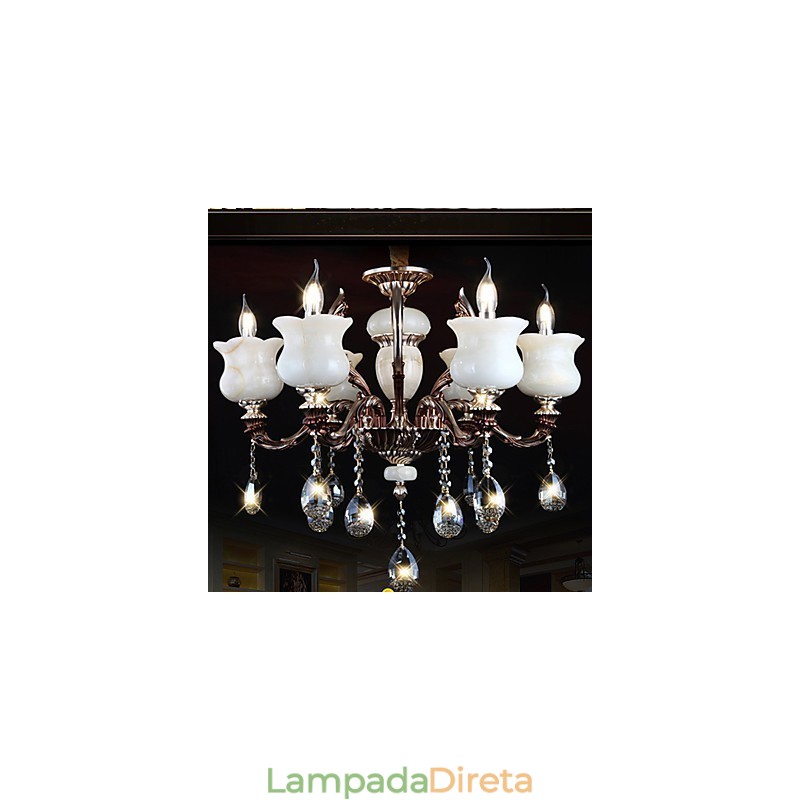 Luminária pendente de liga de zinco jade, lustre de 6 luzes