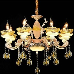 Recurso tradicional clássico galvanizado para lustre de metal estilo mini cristal com 8 lâmpadas