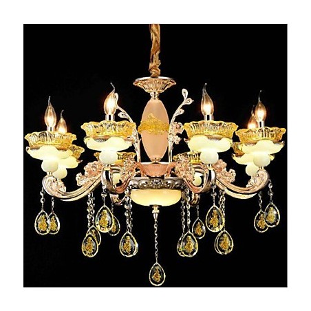 Recurso tradicional clássico galvanizado para lustre de metal estilo mini cristal com 8 lâmpadas