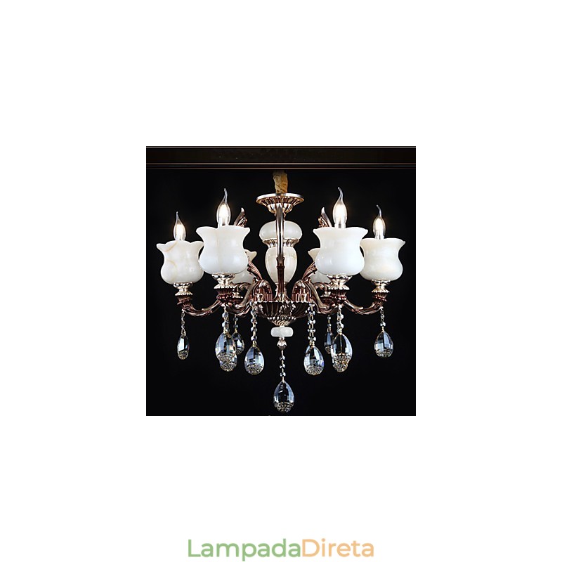 Luminária pendente de liga de zinco jade, lustre de 6 luzes