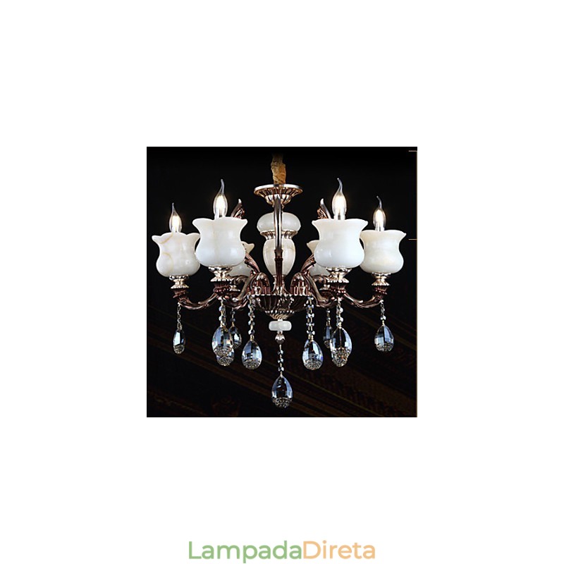Luminária pendente de liga de zinco jade, lustre de 6 luzes