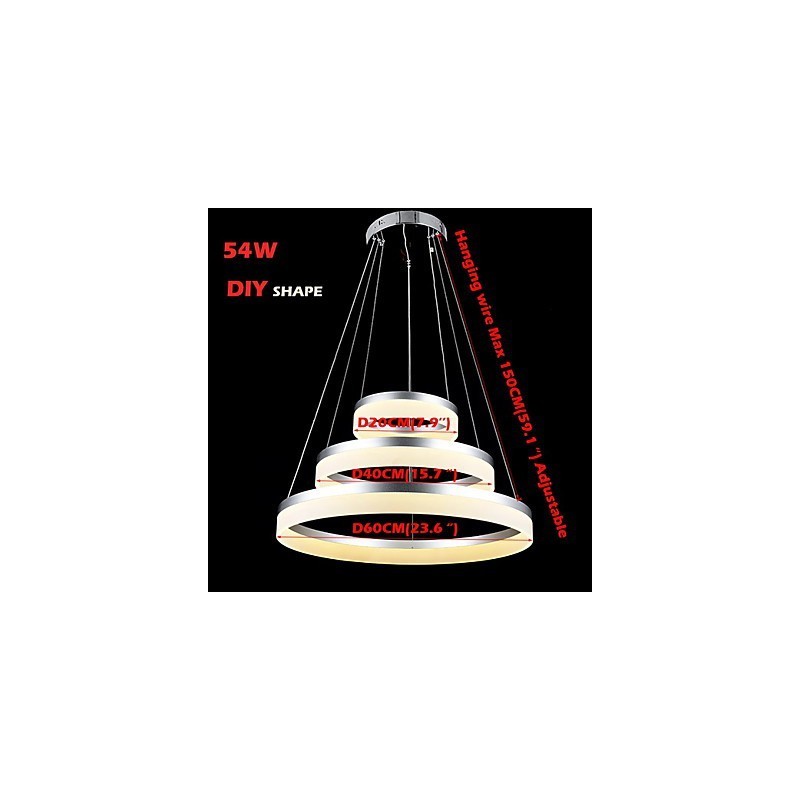 Luzes de lustre redondas, iluminação, lâmpadas de acrílico modernas, luxuosas, três anéis, luminárias de teto