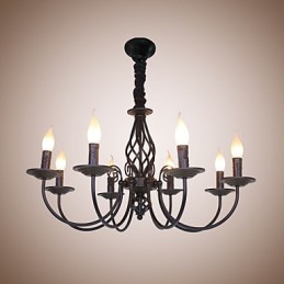 Lâmpada de ferro simples europeia Lâmpada de vela 8 Lustre