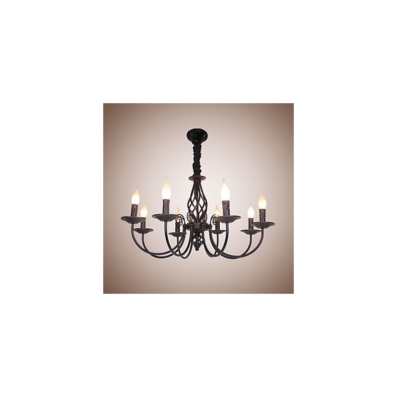 Lâmpada de ferro simples europeia Lâmpada de vela 8 Lustre