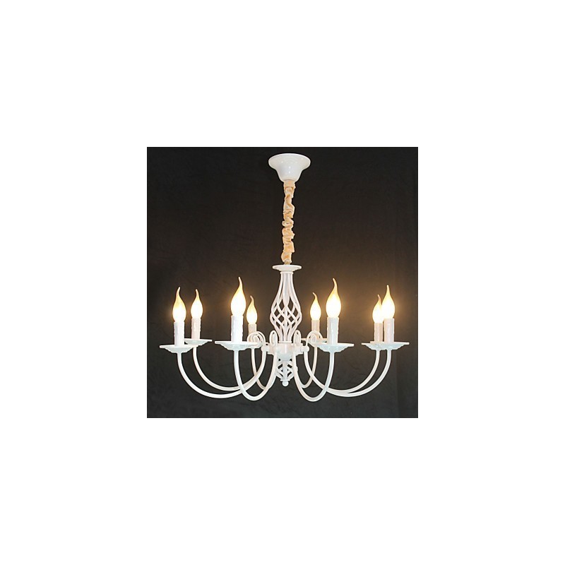 Lâmpada de ferro simples europeia Lâmpada de vela 8 Lustre