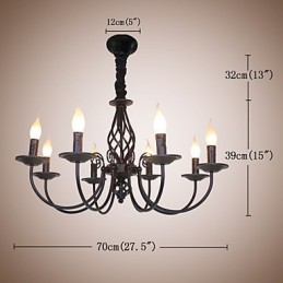 Lâmpada de ferro simples europeia Lâmpada de vela 8 Lustre