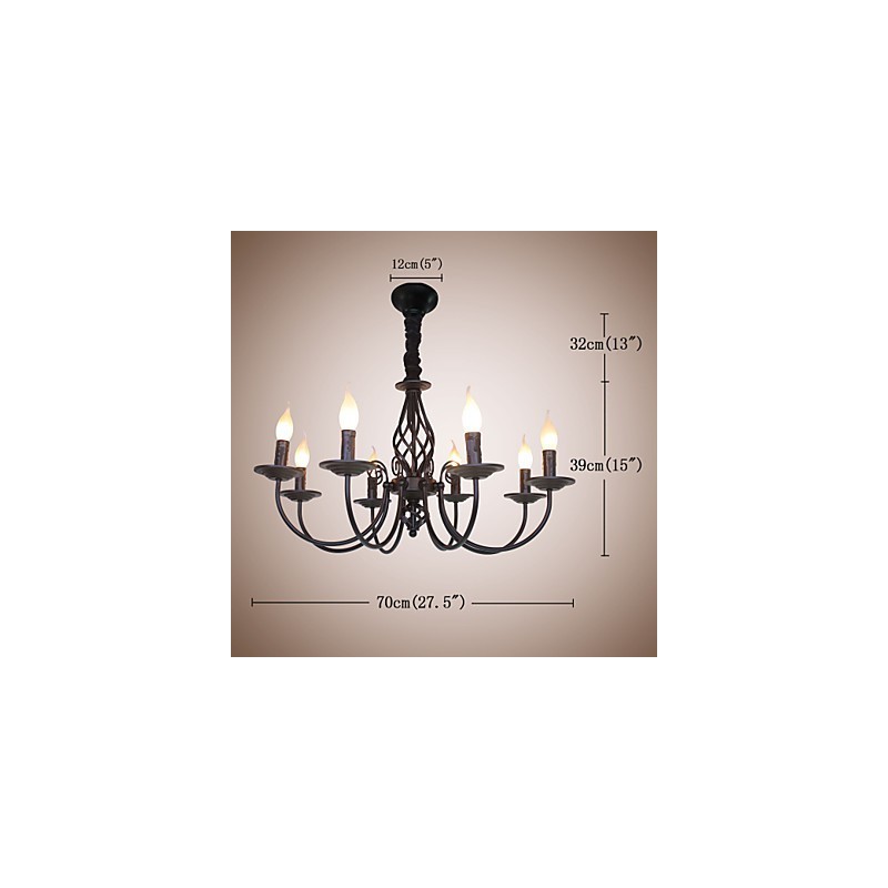 Lâmpada de ferro simples europeia Lâmpada de vela 8 Lustre