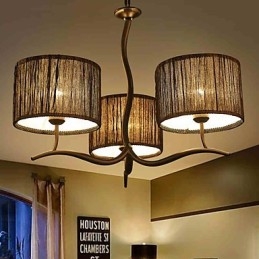 Lustre clássico tradicional de 3 luzes com cúpula de tecido simples