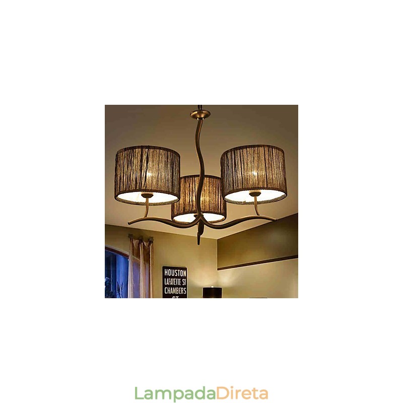 Lustre clássico tradicional de 3 luzes com cúpula de tecido simples