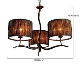 Lustre clássico tradicional de 3 luzes com cúpula de tecido simples