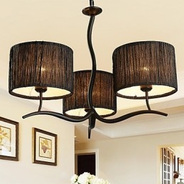 Lustre clássico tradicional de 3 luzes com cúpula de tecido simples