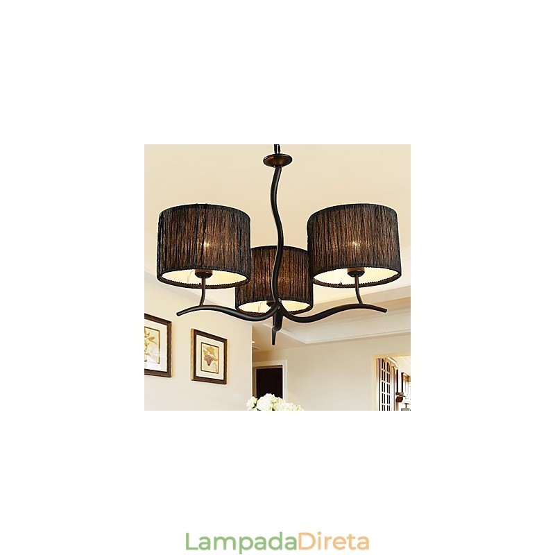 Lustre clássico tradicional de 3 luzes com cúpula de tecido simples