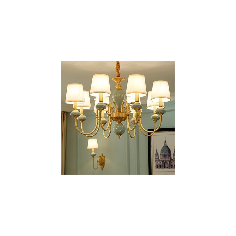Lustre Tradicional Clássico Country Latão Recurso para Mini Estilo Metal 8 Lâmpadas