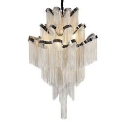 Lustre de alumínio com pingente de designer, cor prata, escada em espiral