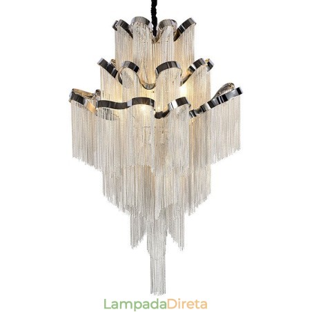 Lustre de alumínio com pingente de designer, cor prata, escada em espiral Lustre de alumínio com pingente de designer, cor prata, escada em espiral