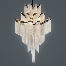 Lustre de alumínio com pingente de designer, cor prata, escada em espiral