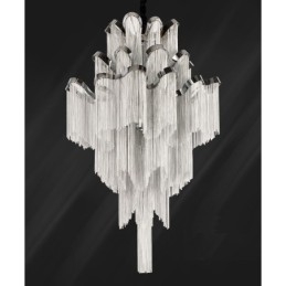 Lustre de alumínio com pingente de designer, cor prata, escada em espiral
