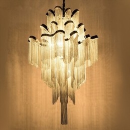 Lustre de alumínio com pingente de designer, cor prata, escada em espiral