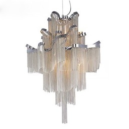 Lustre de alumínio com pingente de designer, cor prata, escada em espiral