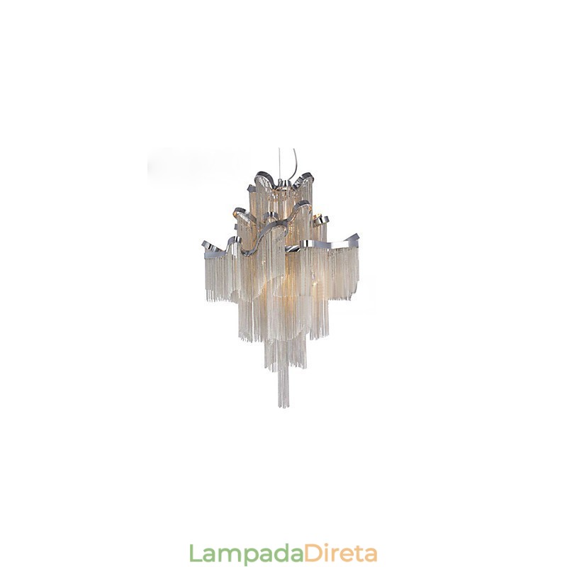 Lustre de alumínio com pingente de designer, cor prata, escada em espiral