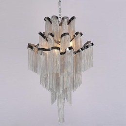 Lustre de alumínio com pingente de designer, cor prata, escada em espiral