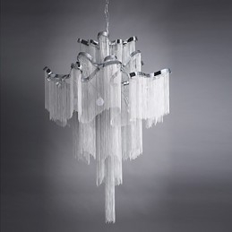 Lustre de alumínio com pingente de designer, cor prata, escada em espiral