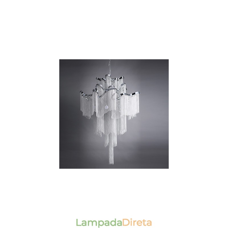 Lustre de alumínio com pingente de designer, cor prata, escada em espiral