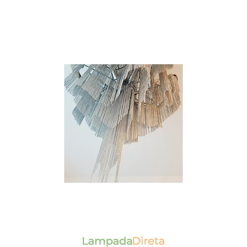 Lustre de alumínio com pingente de designer, cor prata, escada em espiral