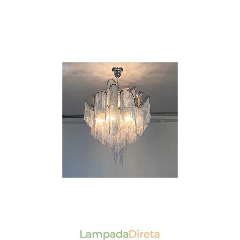 Lustre de alumínio com pingente de designer, cor prata, escada em espiral