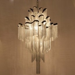Lustre de alumínio com pingente de designer, cor prata, escada em espiral