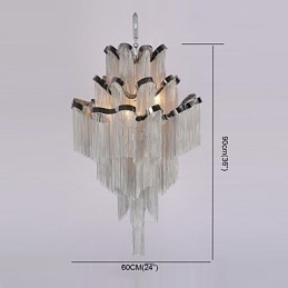 Lustre de alumínio com pingente de designer, cor prata, escada em espiral