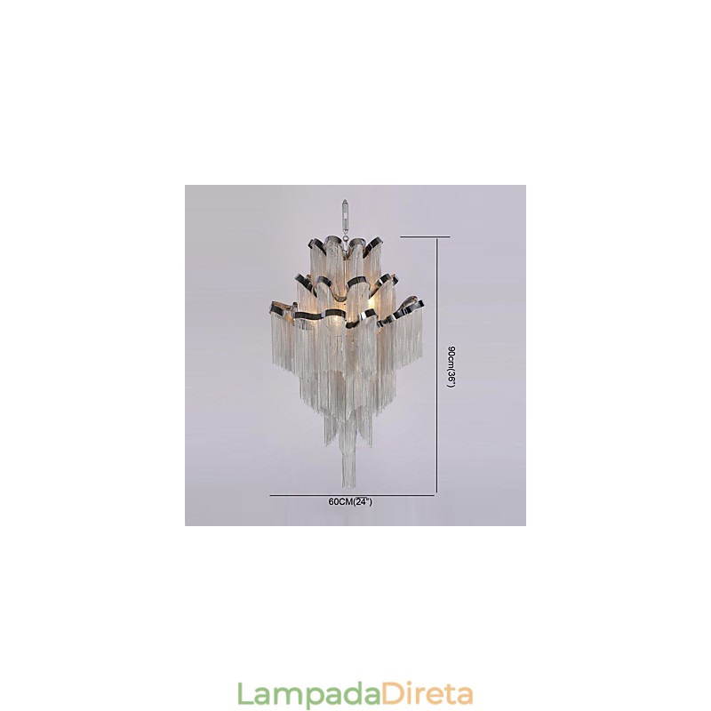 Lustre de alumínio com pingente de designer, cor prata, escada em espiral