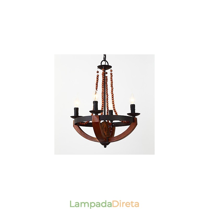 Quatro luzes vintage pintura característica mini estilo madeira bambu lustre lâmpada o decorador pendente lâmpada